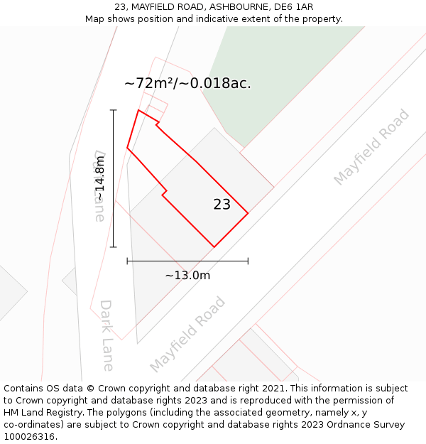 23, MAYFIELD ROAD, ASHBOURNE, DE6 1AR: Plot and title map