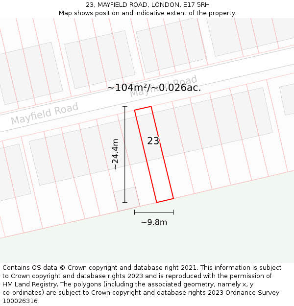 23, MAYFIELD ROAD, LONDON, E17 5RH: Plot and title map