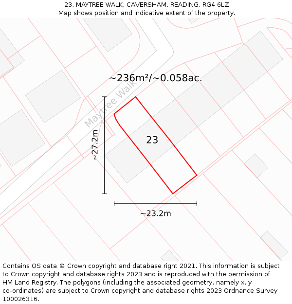 23, MAYTREE WALK, CAVERSHAM, READING, RG4 6LZ: Plot and title map