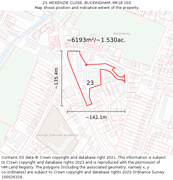 23, MCKENZIE CLOSE, BUCKINGHAM, MK18 1SS: Plot and title map