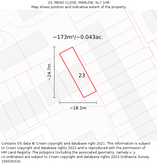 23, MEAD CLOSE, MARLOW, SL7 1HR: Plot and title map