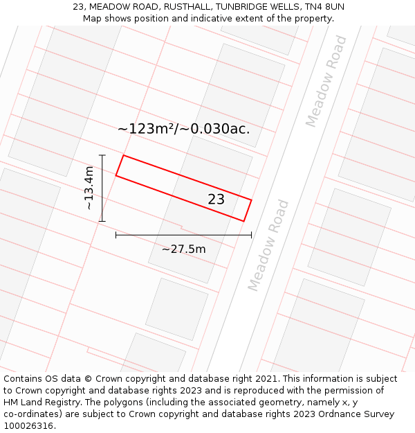 23, MEADOW ROAD, RUSTHALL, TUNBRIDGE WELLS, TN4 8UN: Plot and title map