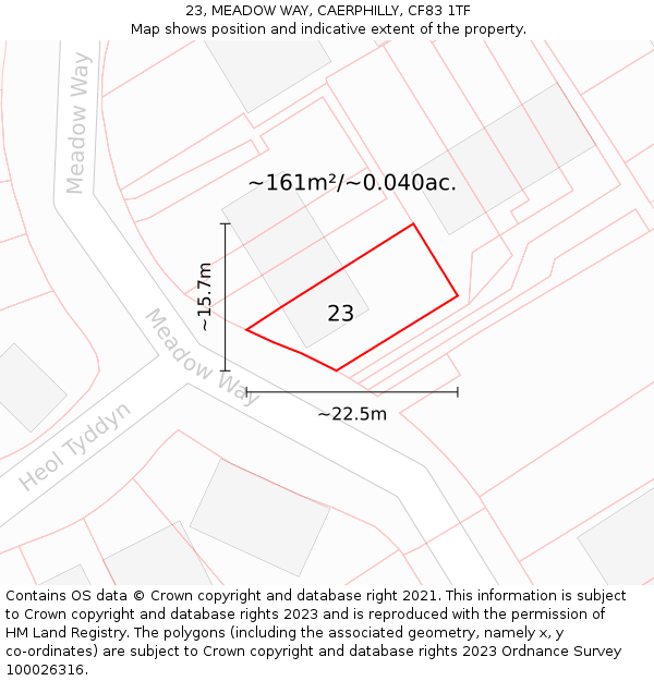 23, MEADOW WAY, CAERPHILLY, CF83 1TF: Plot and title map