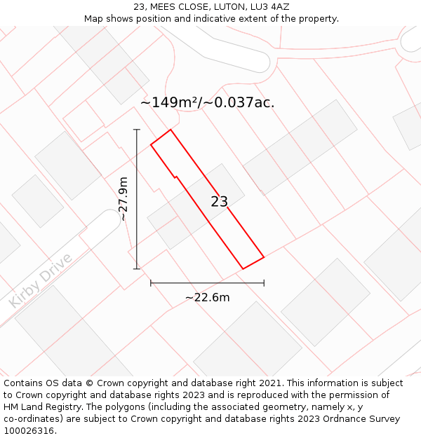 23, MEES CLOSE, LUTON, LU3 4AZ: Plot and title map