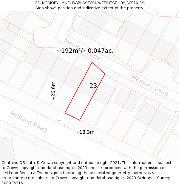 23, MEMORY LANE, DARLASTON, WEDNESBURY, WS10 8YJ: Plot and title map