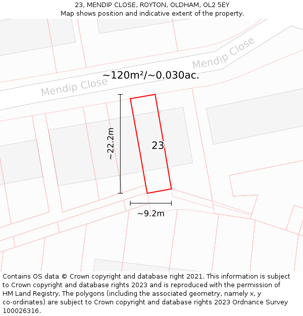 23, MENDIP CLOSE, ROYTON, OLDHAM, OL2 5EY: Plot and title map