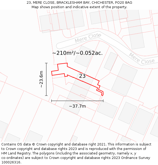 23, MERE CLOSE, BRACKLESHAM BAY, CHICHESTER, PO20 8AG: Plot and title map