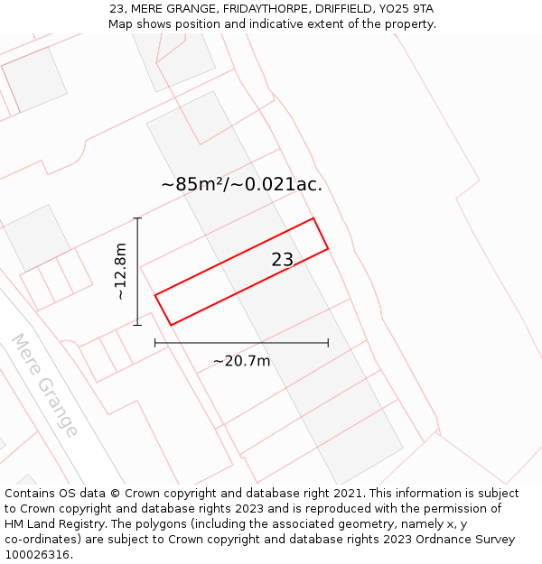 23, MERE GRANGE, FRIDAYTHORPE, DRIFFIELD, YO25 9TA: Plot and title map