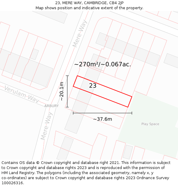 23, MERE WAY, CAMBRIDGE, CB4 2JP: Plot and title map