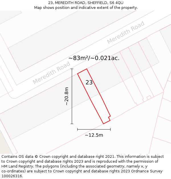 23, MEREDITH ROAD, SHEFFIELD, S6 4QU: Plot and title map