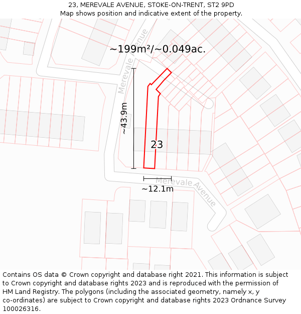23, MEREVALE AVENUE, STOKE-ON-TRENT, ST2 9PD: Plot and title map