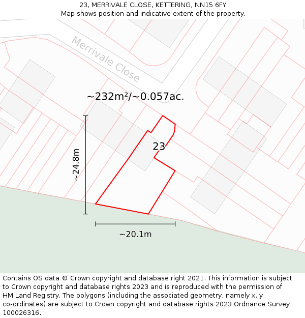 23, MERRIVALE CLOSE, KETTERING, NN15 6FY: Plot and title map