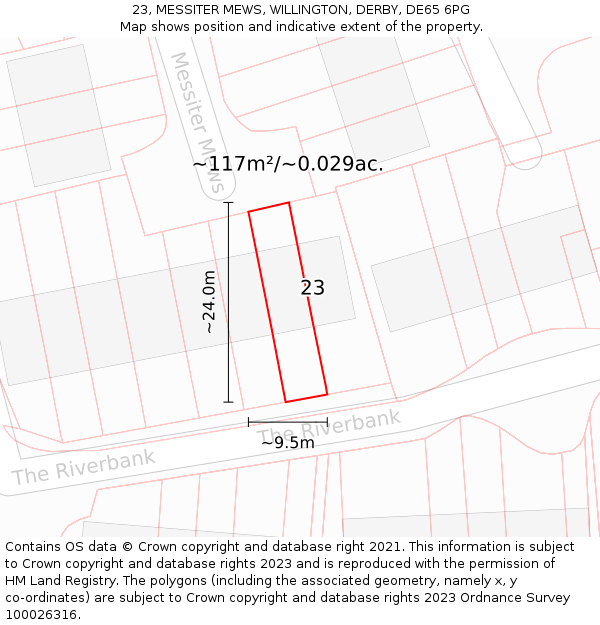 23, MESSITER MEWS, WILLINGTON, DERBY, DE65 6PG: Plot and title map