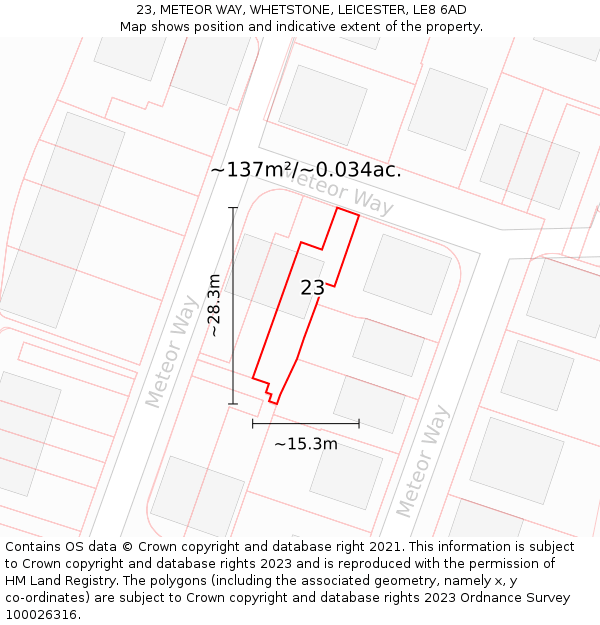 23, METEOR WAY, WHETSTONE, LEICESTER, LE8 6AD: Plot and title map
