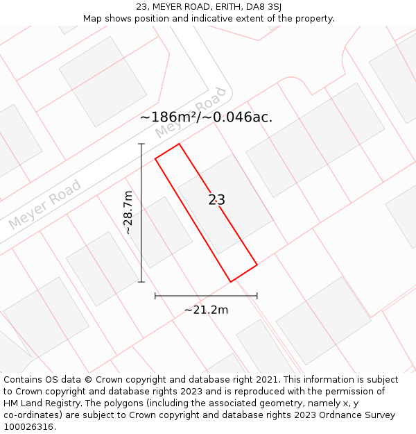 23, MEYER ROAD, ERITH, DA8 3SJ: Plot and title map