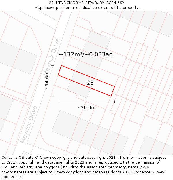23, MEYRICK DRIVE, NEWBURY, RG14 6SY: Plot and title map