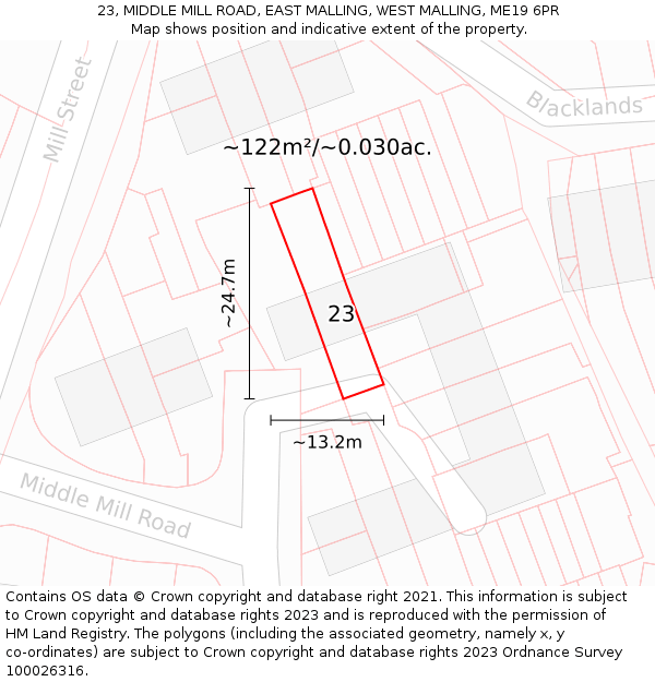 23, MIDDLE MILL ROAD, EAST MALLING, WEST MALLING, ME19 6PR: Plot and title map