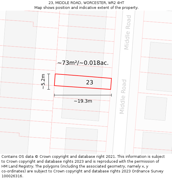 23, MIDDLE ROAD, WORCESTER, WR2 4HT: Plot and title map