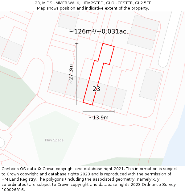 23, MIDSUMMER WALK, HEMPSTED, GLOUCESTER, GL2 5EF: Plot and title map