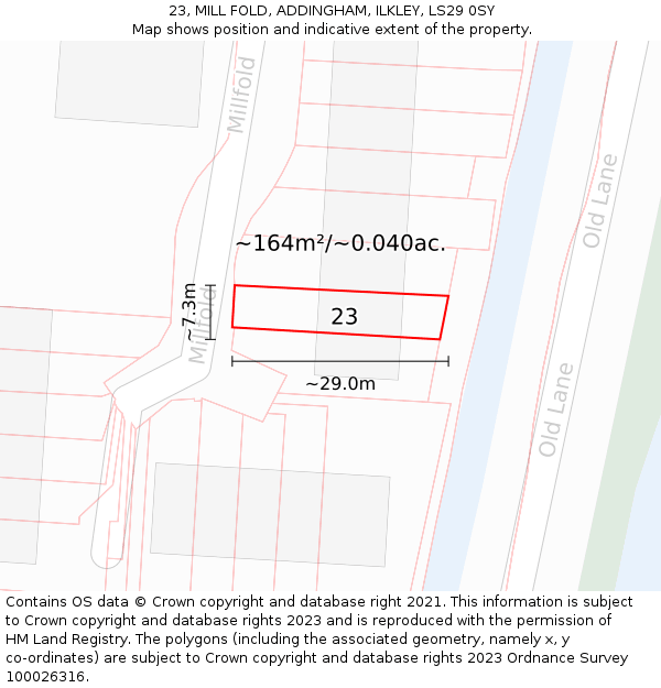 23, MILL FOLD, ADDINGHAM, ILKLEY, LS29 0SY: Plot and title map