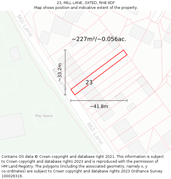 23, MILL LANE, OXTED, RH8 9DF: Plot and title map