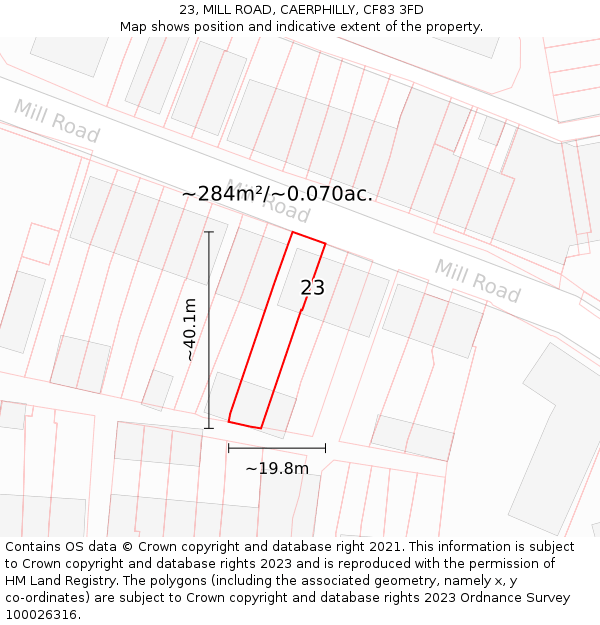 23, MILL ROAD, CAERPHILLY, CF83 3FD: Plot and title map