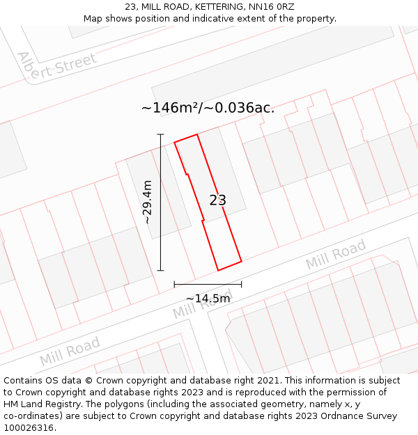 23, MILL ROAD, KETTERING, NN16 0RZ: Plot and title map