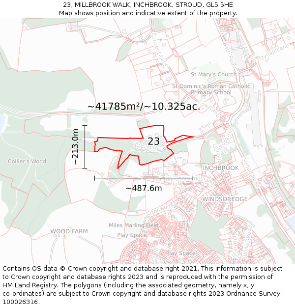 23, MILLBROOK WALK, INCHBROOK, STROUD, GL5 5HE: Plot and title map