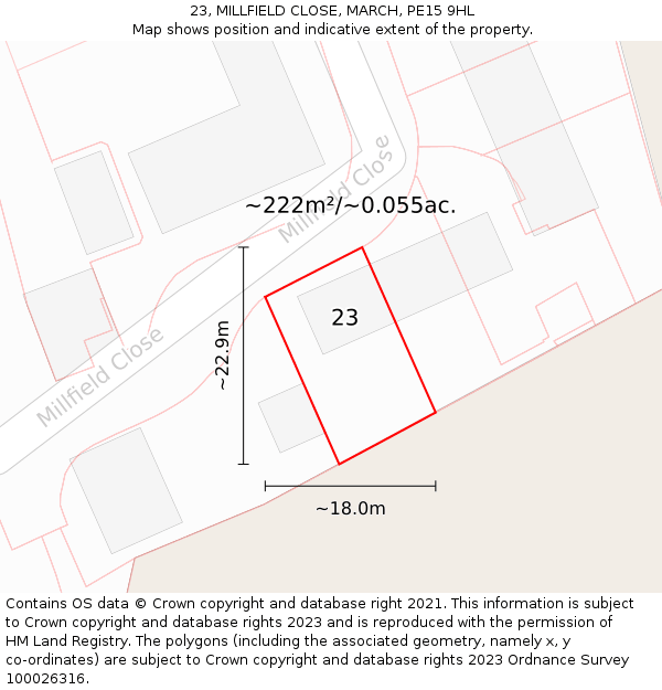 23, MILLFIELD CLOSE, MARCH, PE15 9HL: Plot and title map