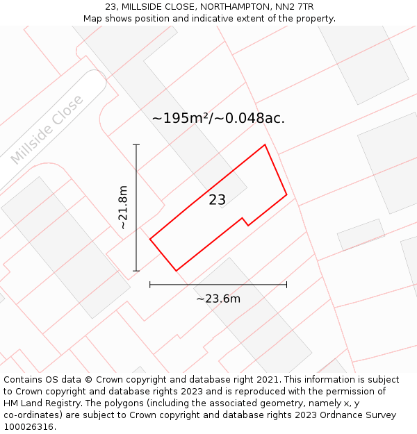 23, MILLSIDE CLOSE, NORTHAMPTON, NN2 7TR: Plot and title map