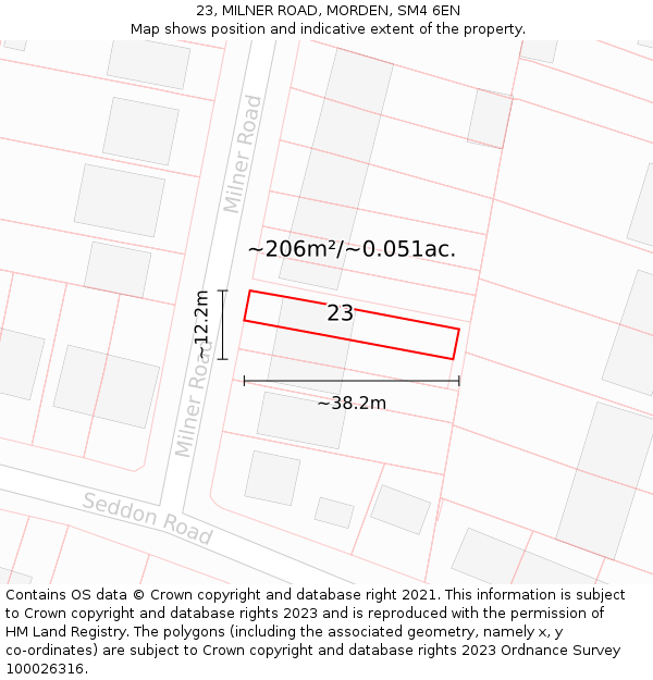 23, MILNER ROAD, MORDEN, SM4 6EN: Plot and title map