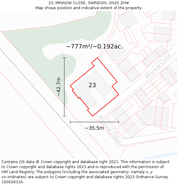 23, MINNOW CLOSE, SWINDON, SN25 2HW: Plot and title map