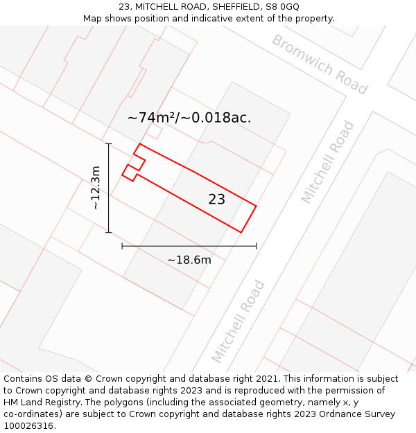 23, MITCHELL ROAD, SHEFFIELD, S8 0GQ: Plot and title map