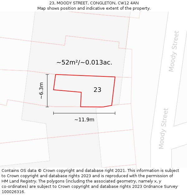 23, MOODY STREET, CONGLETON, CW12 4AN: Plot and title map