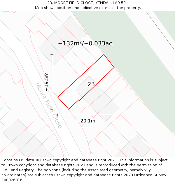 23, MOORE FIELD CLOSE, KENDAL, LA9 5PH: Plot and title map