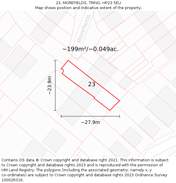23, MOREFIELDS, TRING, HP23 5EU: Plot and title map