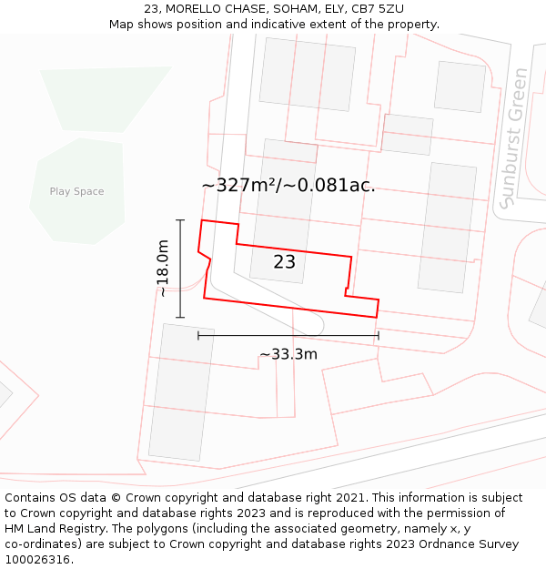 23, MORELLO CHASE, SOHAM, ELY, CB7 5ZU: Plot and title map