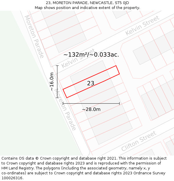 23, MORETON PARADE, NEWCASTLE, ST5 0JD: Plot and title map