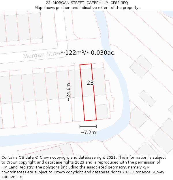 23, MORGAN STREET, CAERPHILLY, CF83 3FQ: Plot and title map
