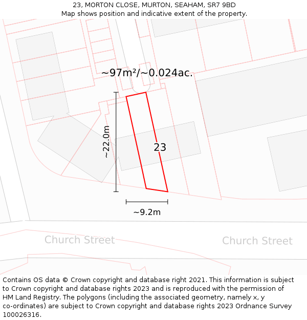 23, MORTON CLOSE, MURTON, SEAHAM, SR7 9BD: Plot and title map