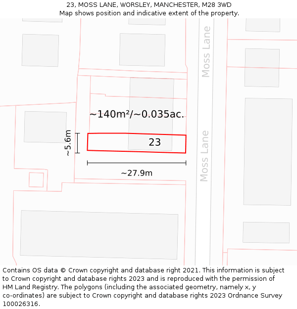 23, MOSS LANE, WORSLEY, MANCHESTER, M28 3WD: Plot and title map
