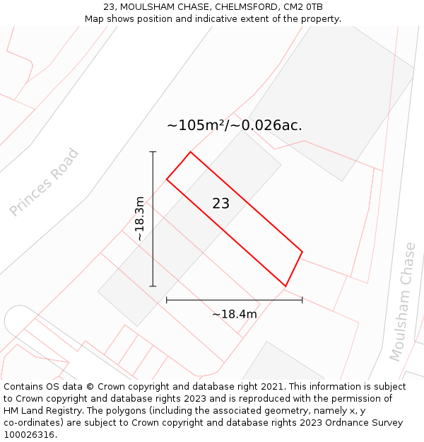 23, MOULSHAM CHASE, CHELMSFORD, CM2 0TB: Plot and title map