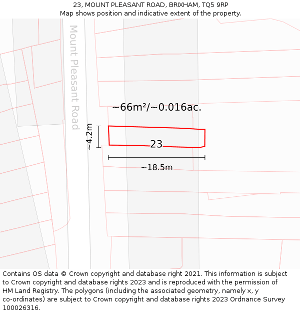 23, MOUNT PLEASANT ROAD, BRIXHAM, TQ5 9RP: Plot and title map