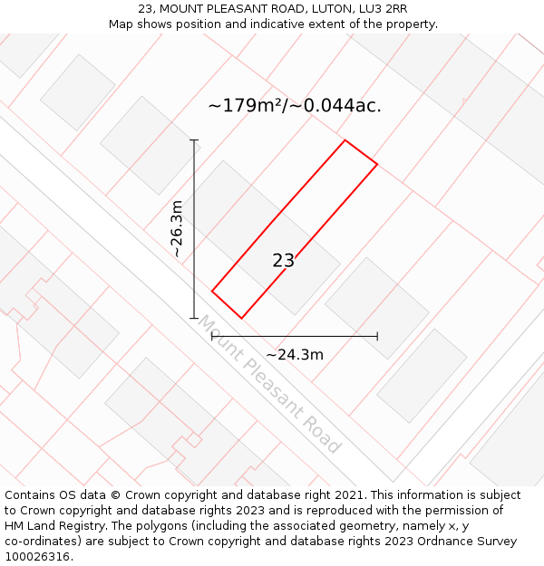 23, MOUNT PLEASANT ROAD, LUTON, LU3 2RR: Plot and title map