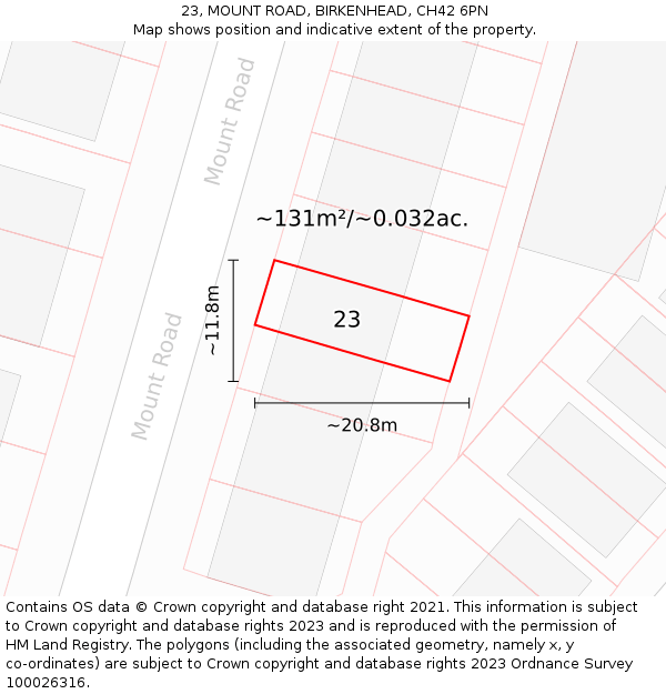 23, MOUNT ROAD, BIRKENHEAD, CH42 6PN: Plot and title map