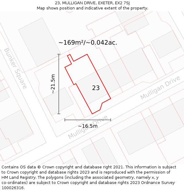 23, MULLIGAN DRIVE, EXETER, EX2 7SJ: Plot and title map