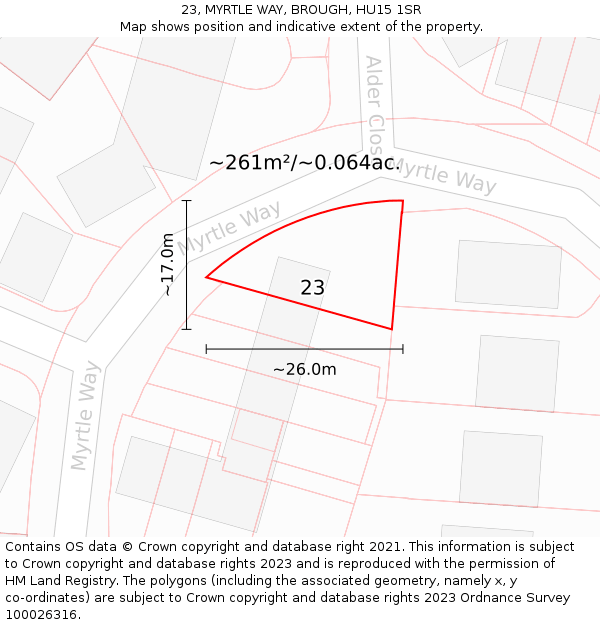 23, MYRTLE WAY, BROUGH, HU15 1SR: Plot and title map
