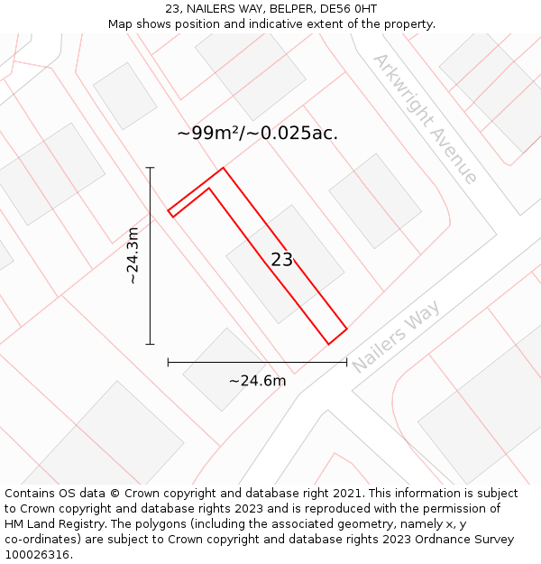 23, NAILERS WAY, BELPER, DE56 0HT: Plot and title map