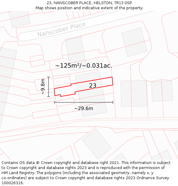 23, NANSCOBER PLACE, HELSTON, TR13 0SP: Plot and title map