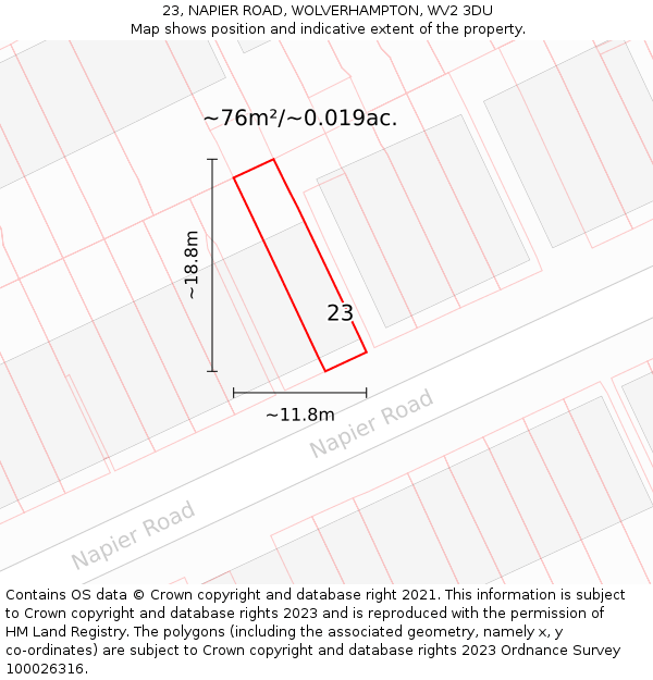 23, NAPIER ROAD, WOLVERHAMPTON, WV2 3DU: Plot and title map